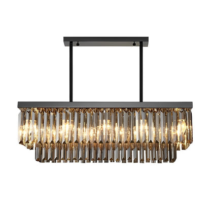 Rectangular Crystal LED 3 Color Modes Smoke Gray Modern Chandelier