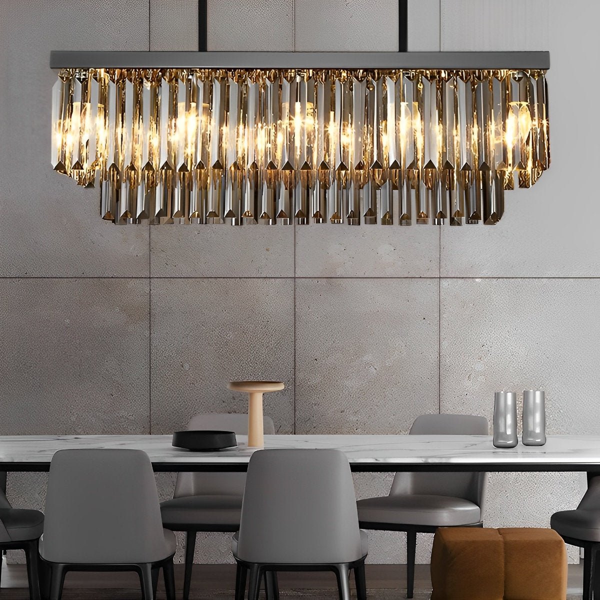Rectangular Crystal LED 3 Color Modes Smoke Gray Modern Chandelier