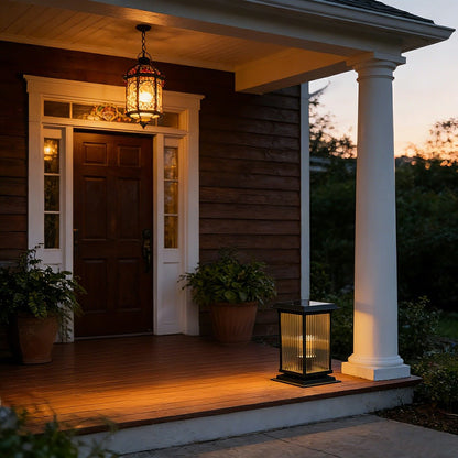 Retro Glass LED Waterproof Black Modern Solar Fence Post Lights