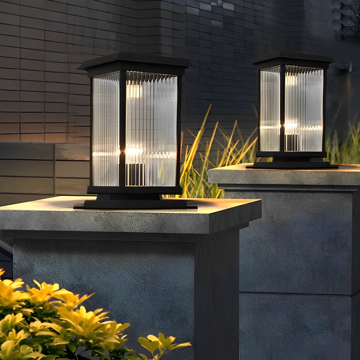 Retro Glass LED Waterproof Black Modern Solar Fence Post Lights