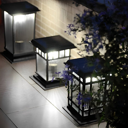 Retro Glass LED Waterproof Black Modern Solar Fence Post Lights