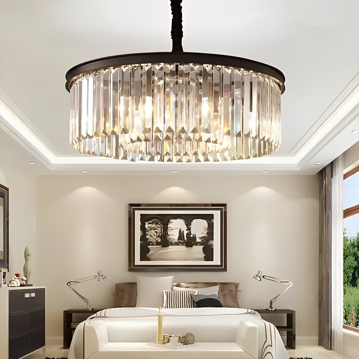 Round Metal Crystal Strip Retro Farmhouse Chandelier