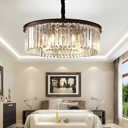 Round Metal Crystal Strip Retro Farmhouse Chandelier