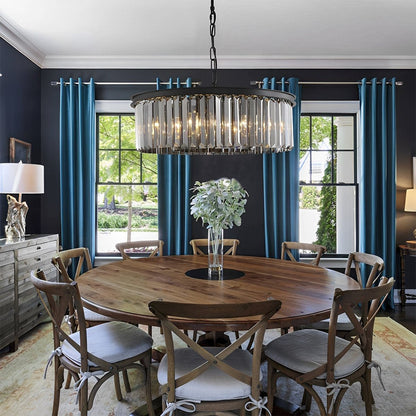 Round Metal Crystal Strip Retro Farmhouse Chandelier