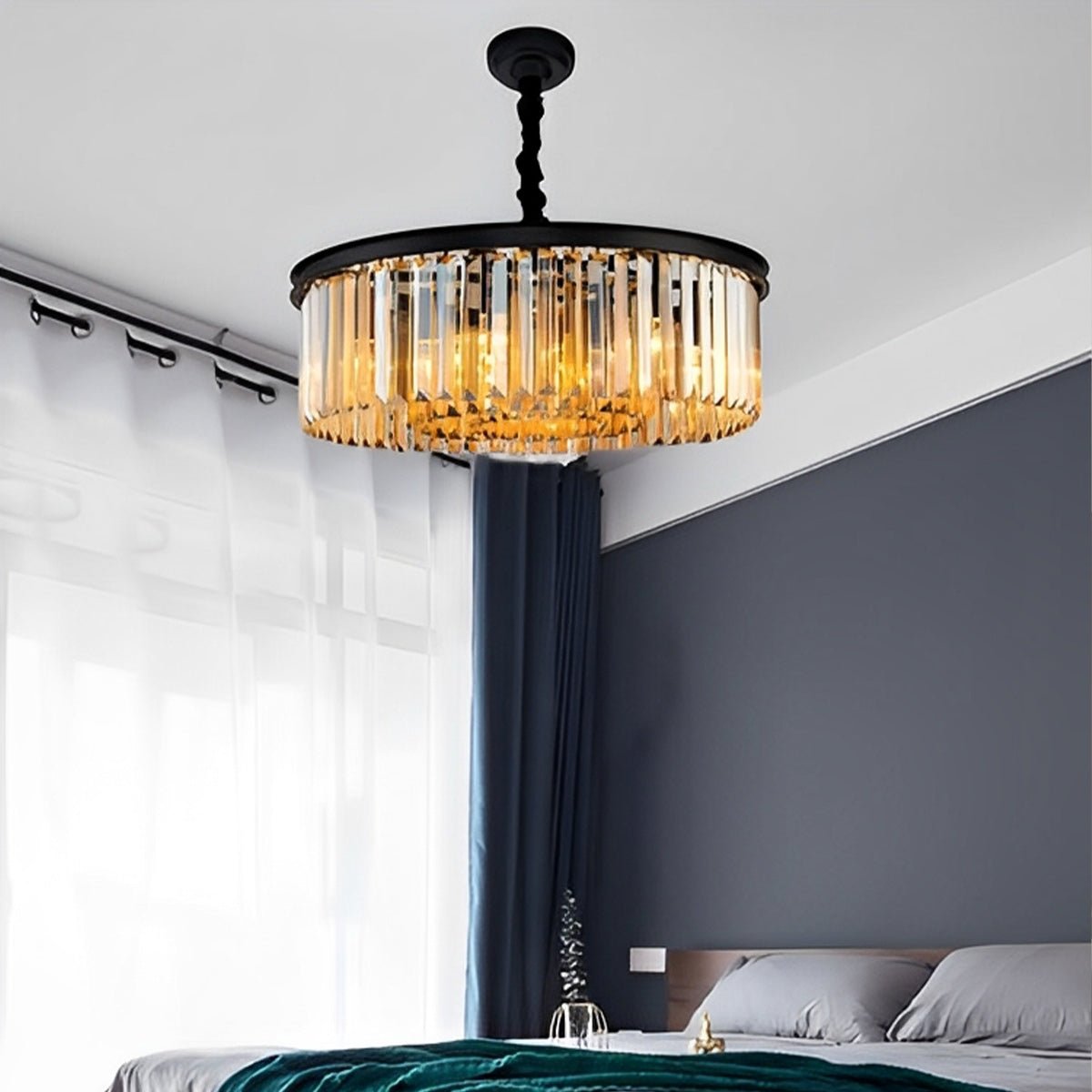 Round Metal Crystal Strip Retro Farmhouse Chandelier