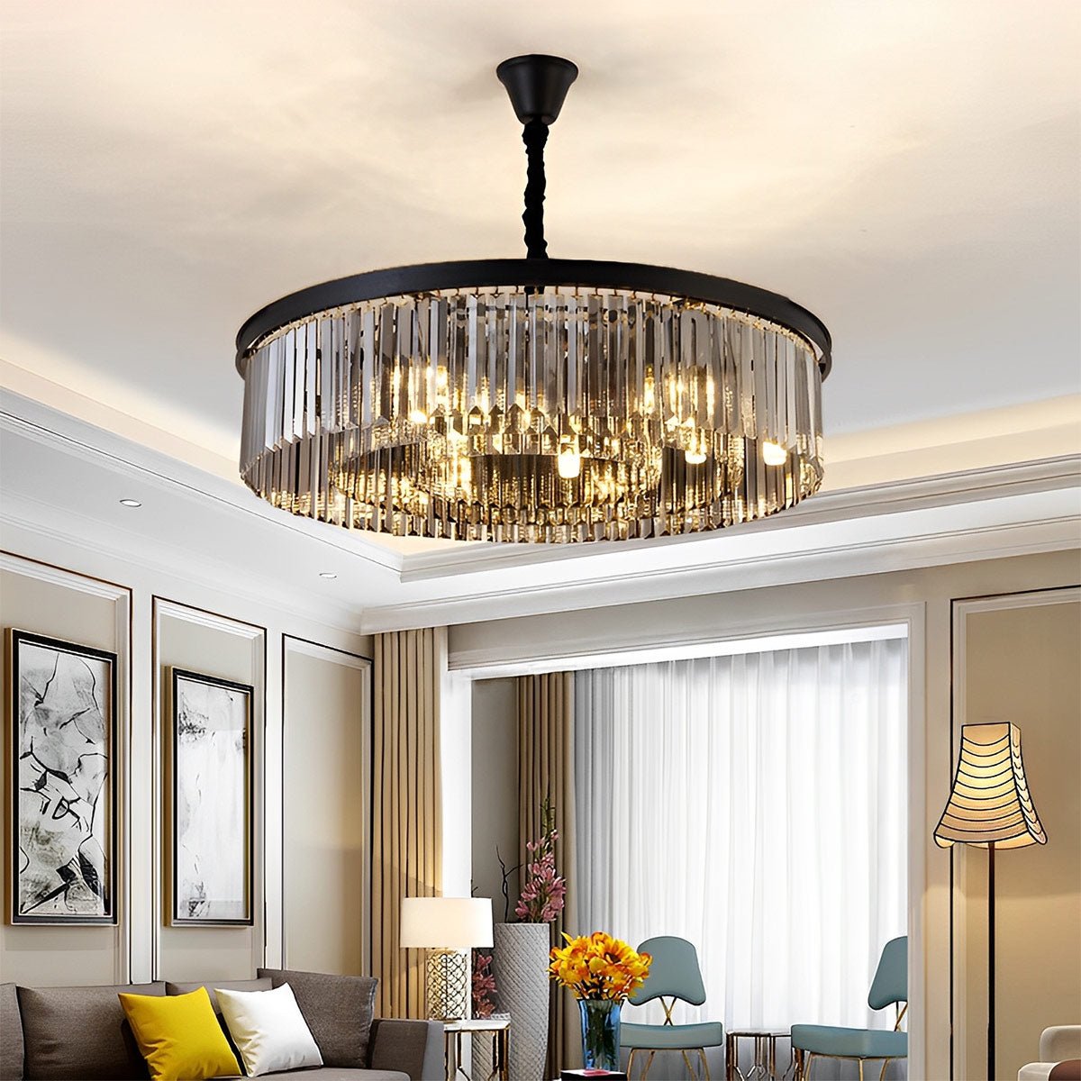 Round Metal Crystal Strip Retro Farmhouse Chandelier