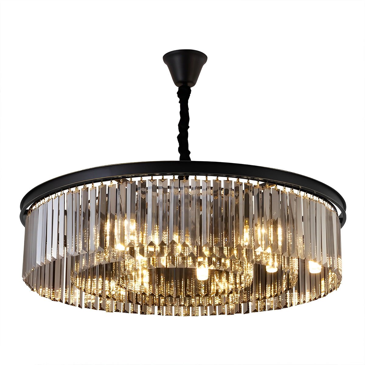 Round Metal Crystal Strip Retro Farmhouse Chandelier