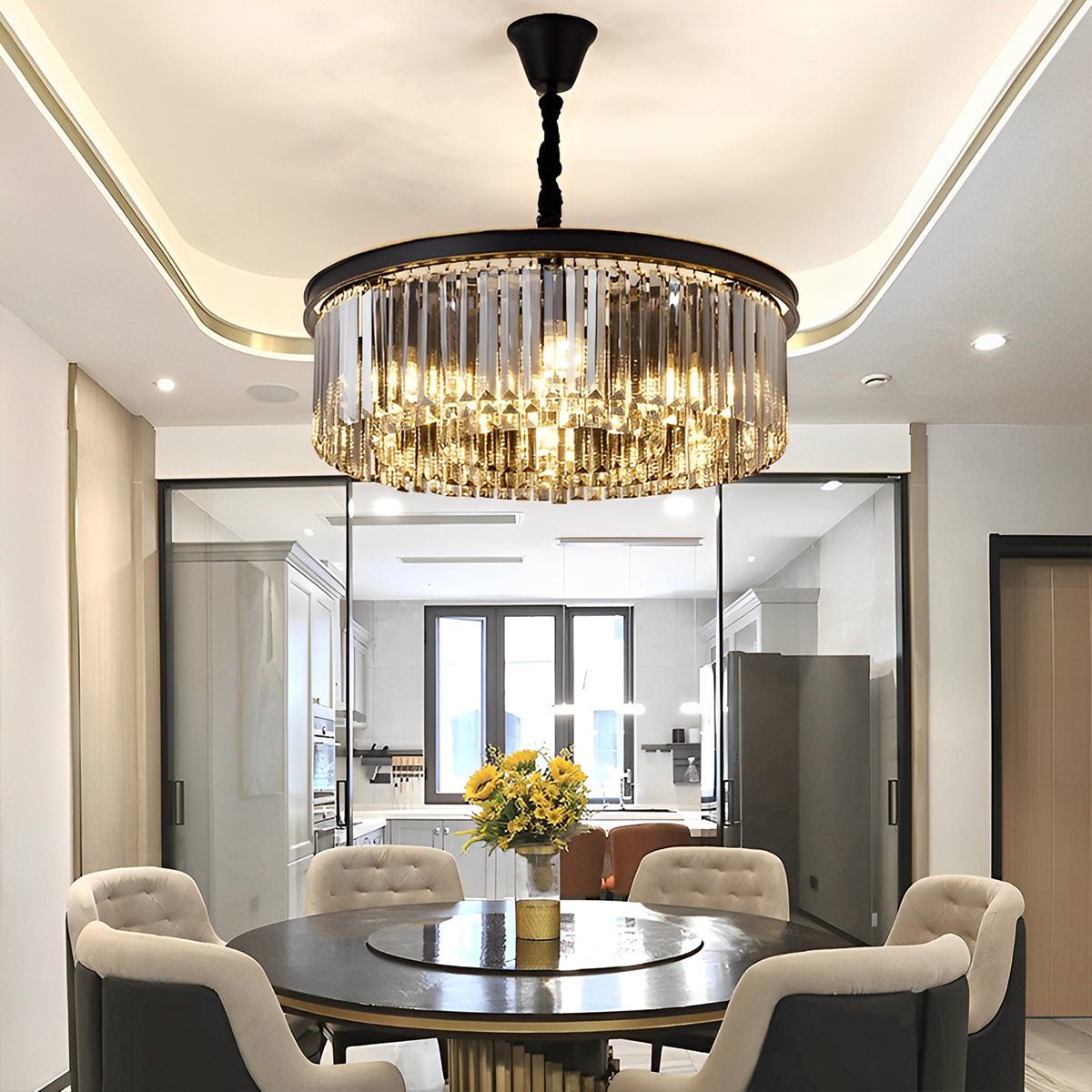 Round Metal Crystal Strip Retro Farmhouse Chandelier