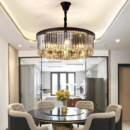 Round Metal Crystal Strip Retro Farmhouse Chandelier