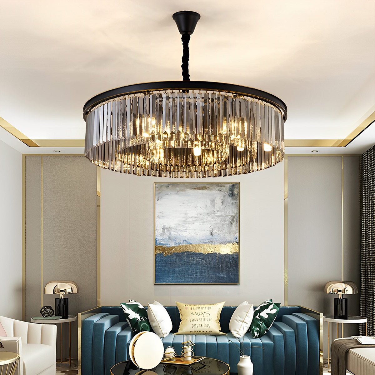 Round Metal Crystal Strip Retro Farmhouse Chandelier