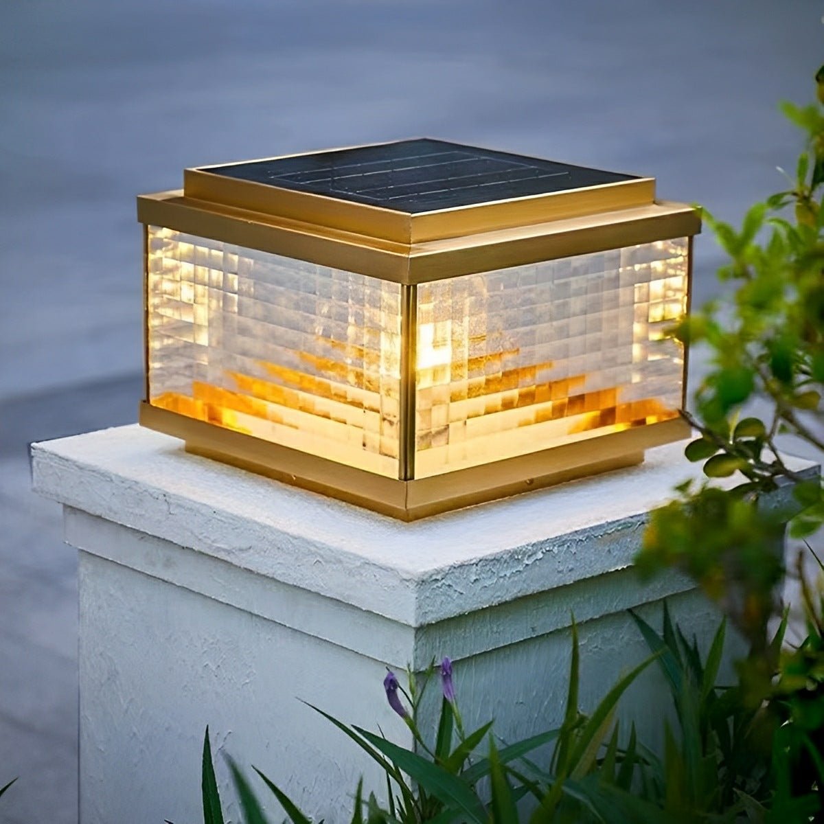 Solar Waterproof Square Vintage Copper LED Outdoor Post Light