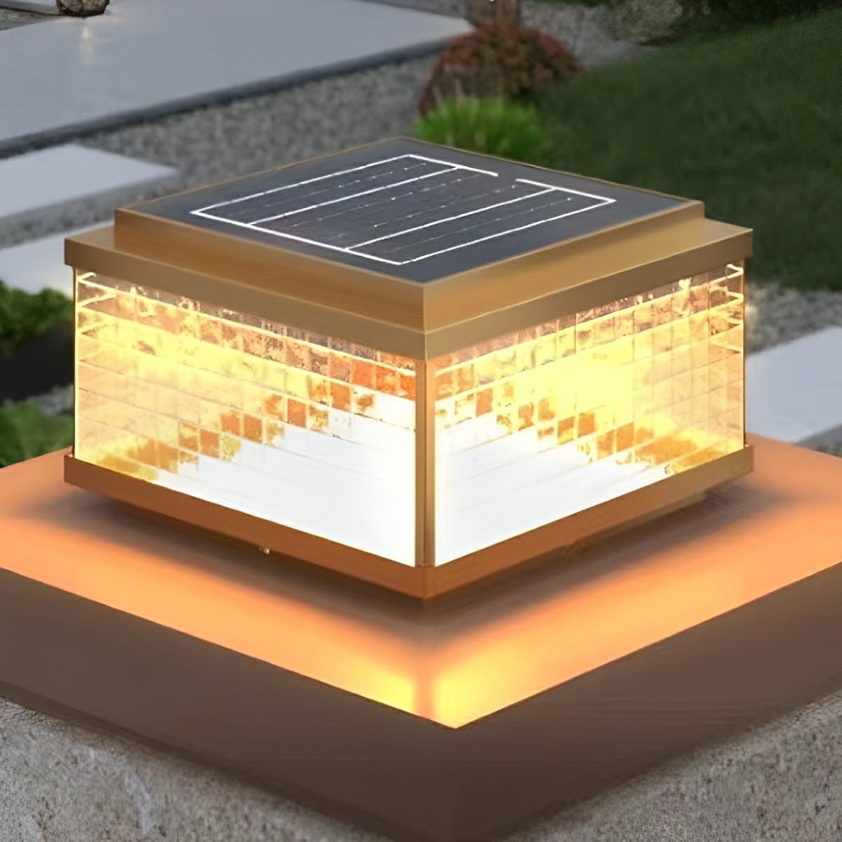 Solar Waterproof Square Vintage Copper LED Outdoor Post Light