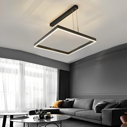 Square Minimalist Dimmable LED Black Modern Chandelier with Remote Control