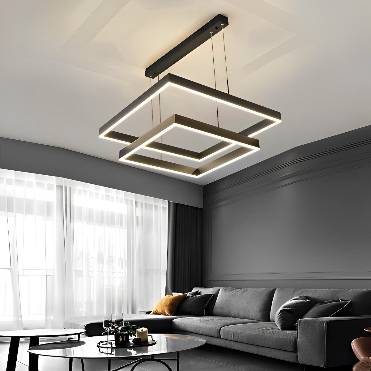 Square Minimalist Dimmable LED Black Modern Chandelier with Remote Control
