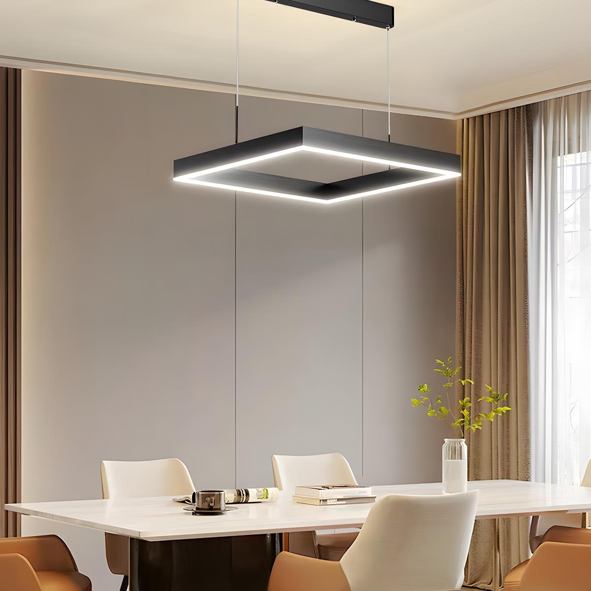 Square Minimalist Dimmable LED Black Modern Chandelier with Remote Control