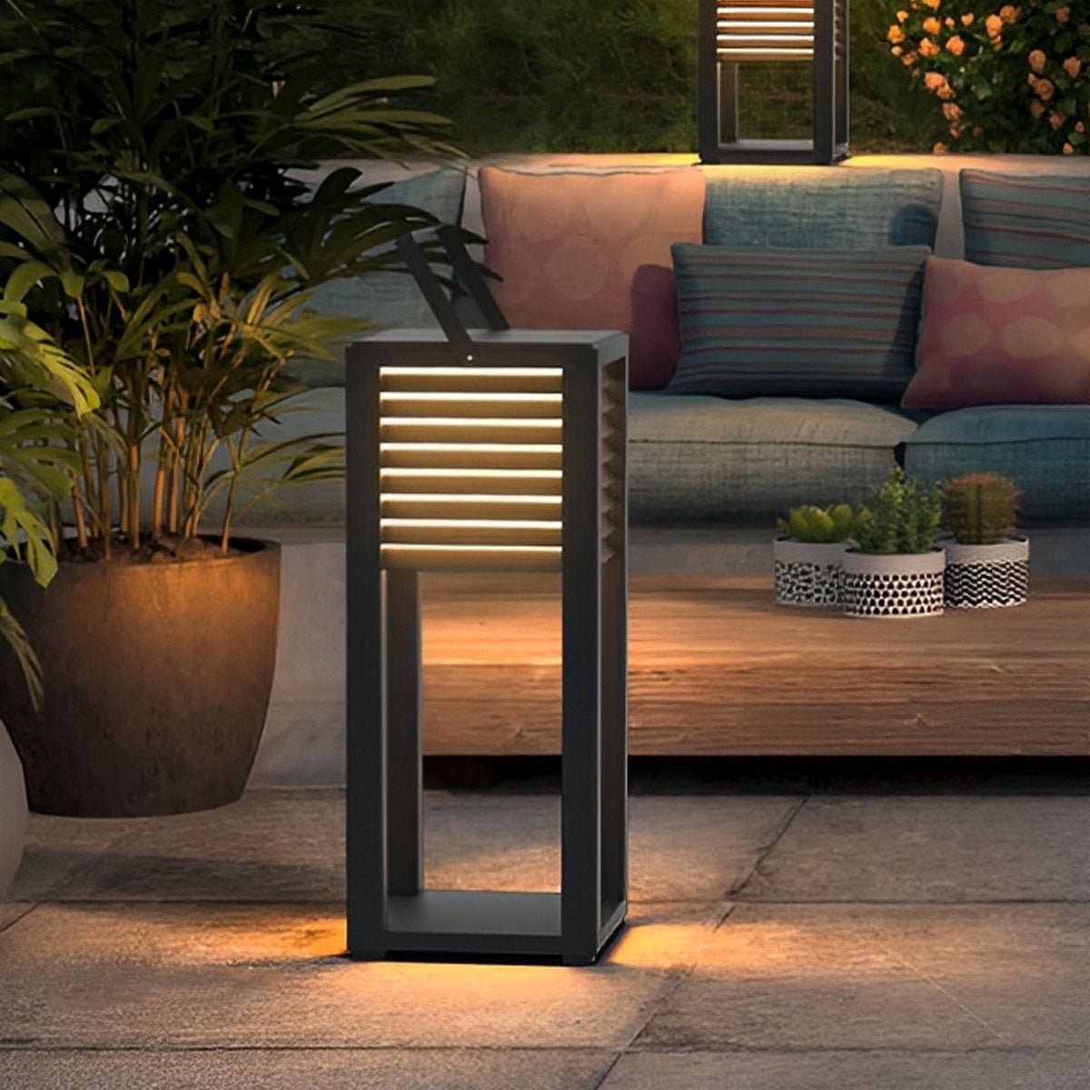 Square Waterproof LED Black Modern Portable Lawn Lamp Outdoor Light