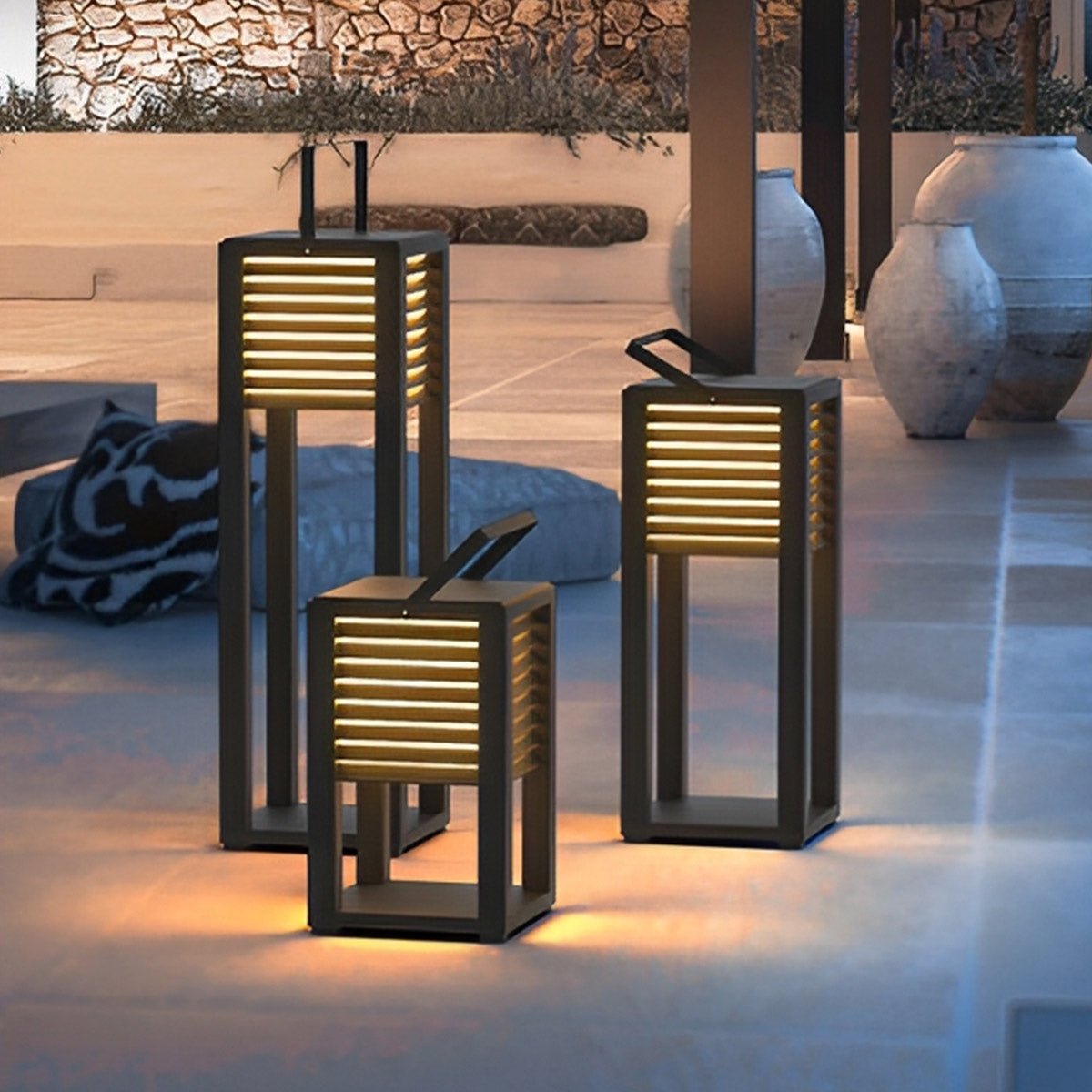 Square Waterproof LED Black Modern Portable Lawn Lamp Outdoor Light