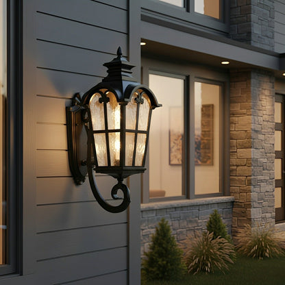 Vintage Glass Waterproof Black Outdoor Wall Sconce Lantern