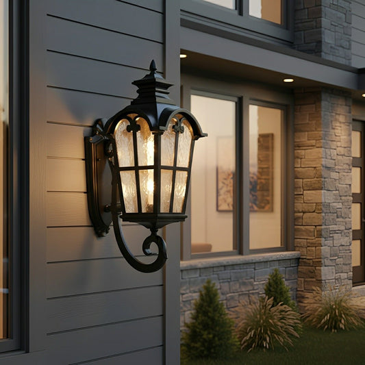 Vintage Glass Waterproof Black Outdoor Wall Sconce Lantern