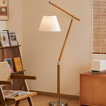 Vintage Wood Adjustable Swing Arm Floor Lamp
