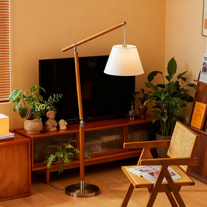 Vintage Wood Adjustable Swing Arm Floor Lamp