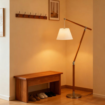 Vintage Wood Adjustable Swing Arm Floor Lamp