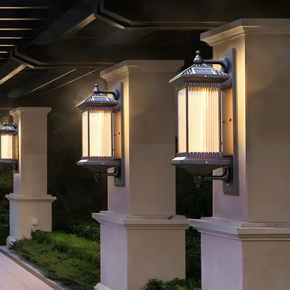 Solar Waterproof Retro Striped Glass Outdoor Wall Lights Sconce