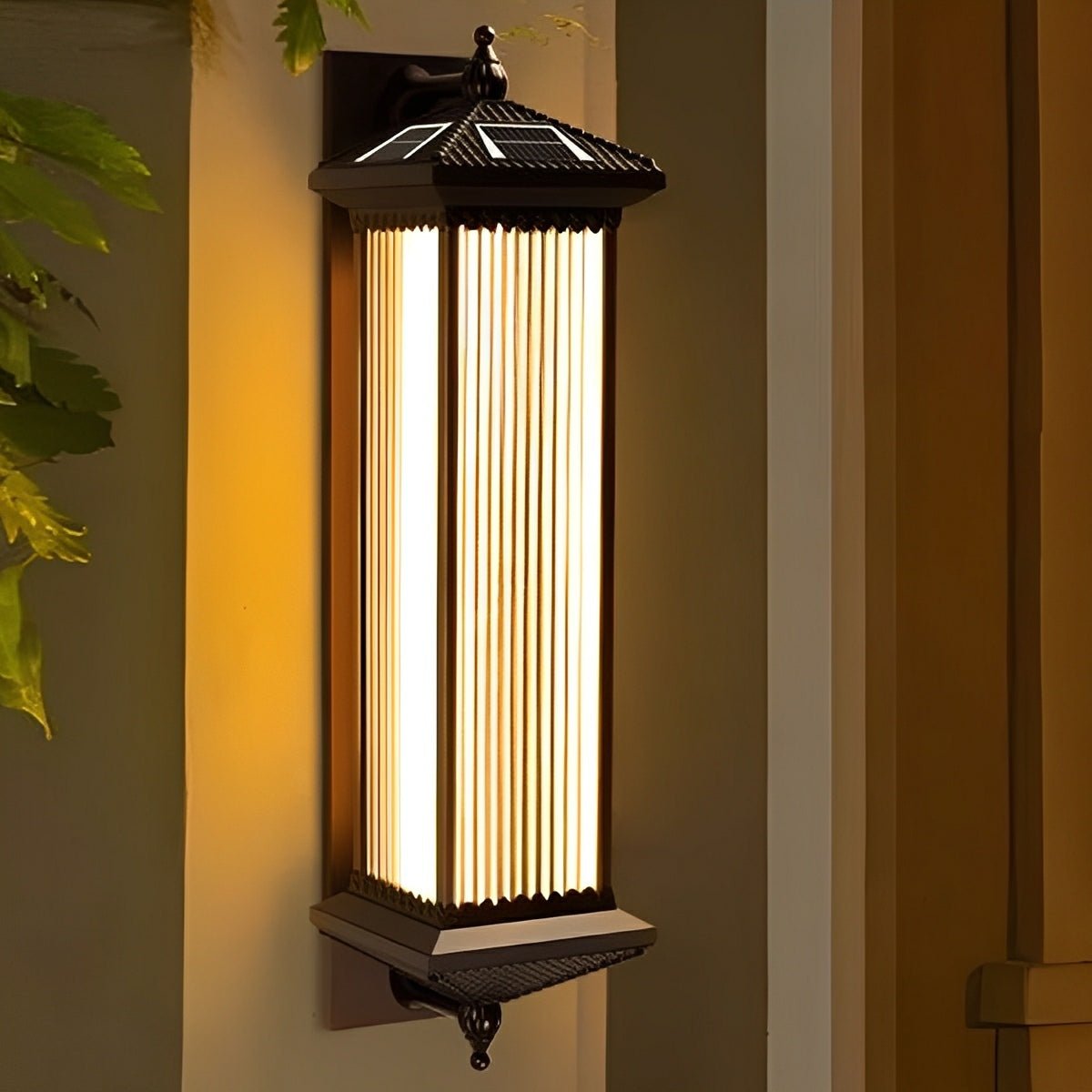 Solar Waterproof Retro Striped Glass Outdoor Wall Lights Sconce