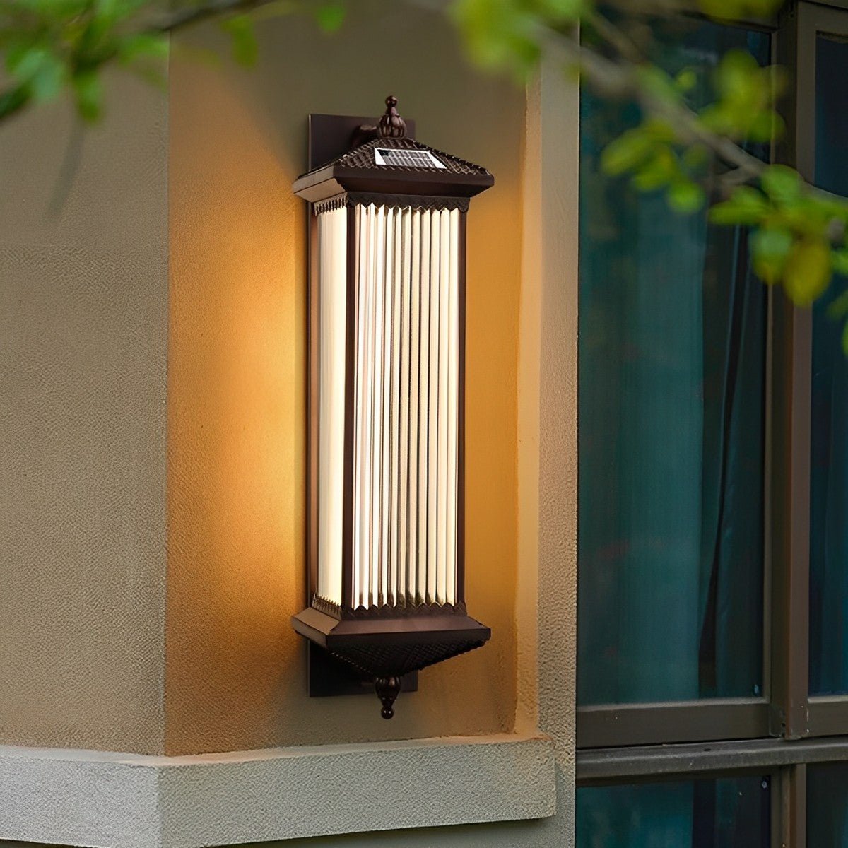 Solar Waterproof Retro Striped Glass Outdoor Wall Lights Sconce