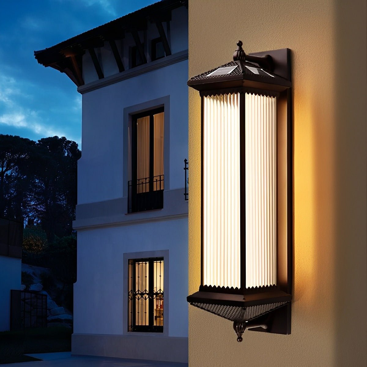 Solar Waterproof Retro Striped Glass Outdoor Wall Lights Sconce