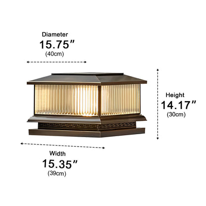 Waterproof Vintage Copper Tower Striped Glass LED Outdoor Post Lights