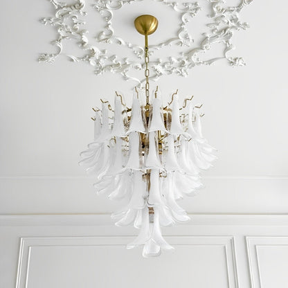 White Luxury Glass Feather Chandelier Light