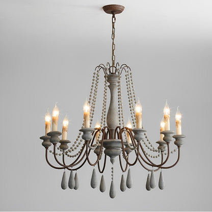 Wood Vintage Rustic Candle Chandelier Light